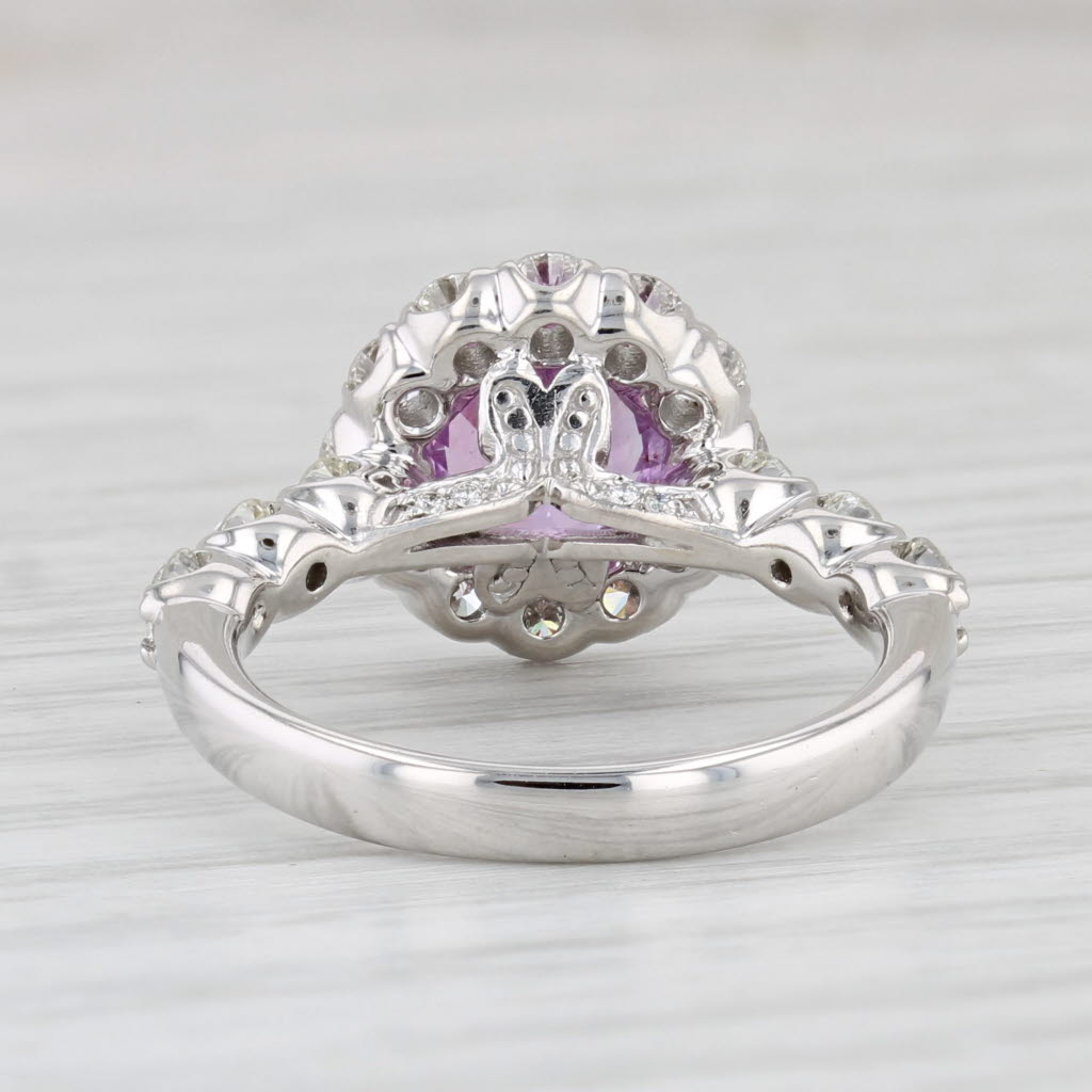 Light Gray 3.14ctw Pink Sapphire Diamond Halo Ring 14k White Gold Size 6 Christopher