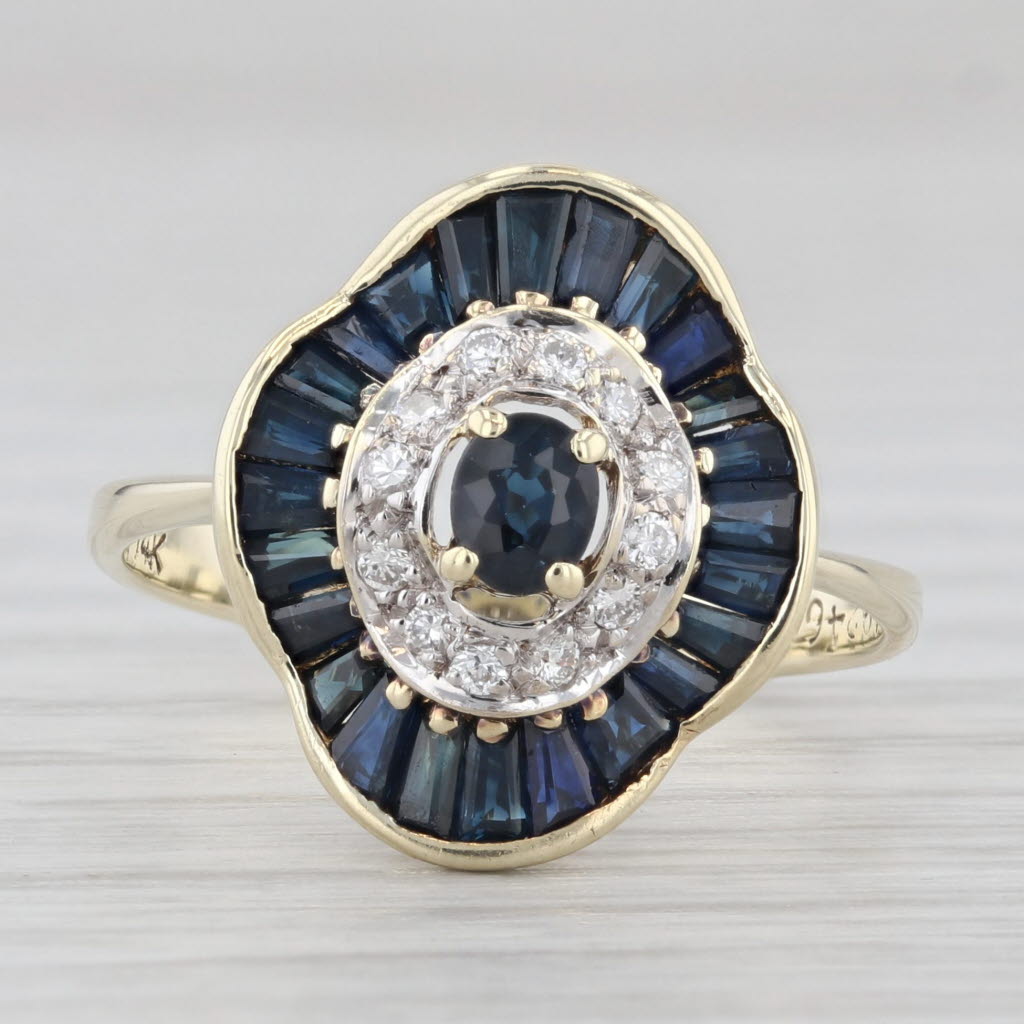 Light Gray 1.12ctw Sapphire Diamond Halo Ring 14k Yellow Gold Size 6.75