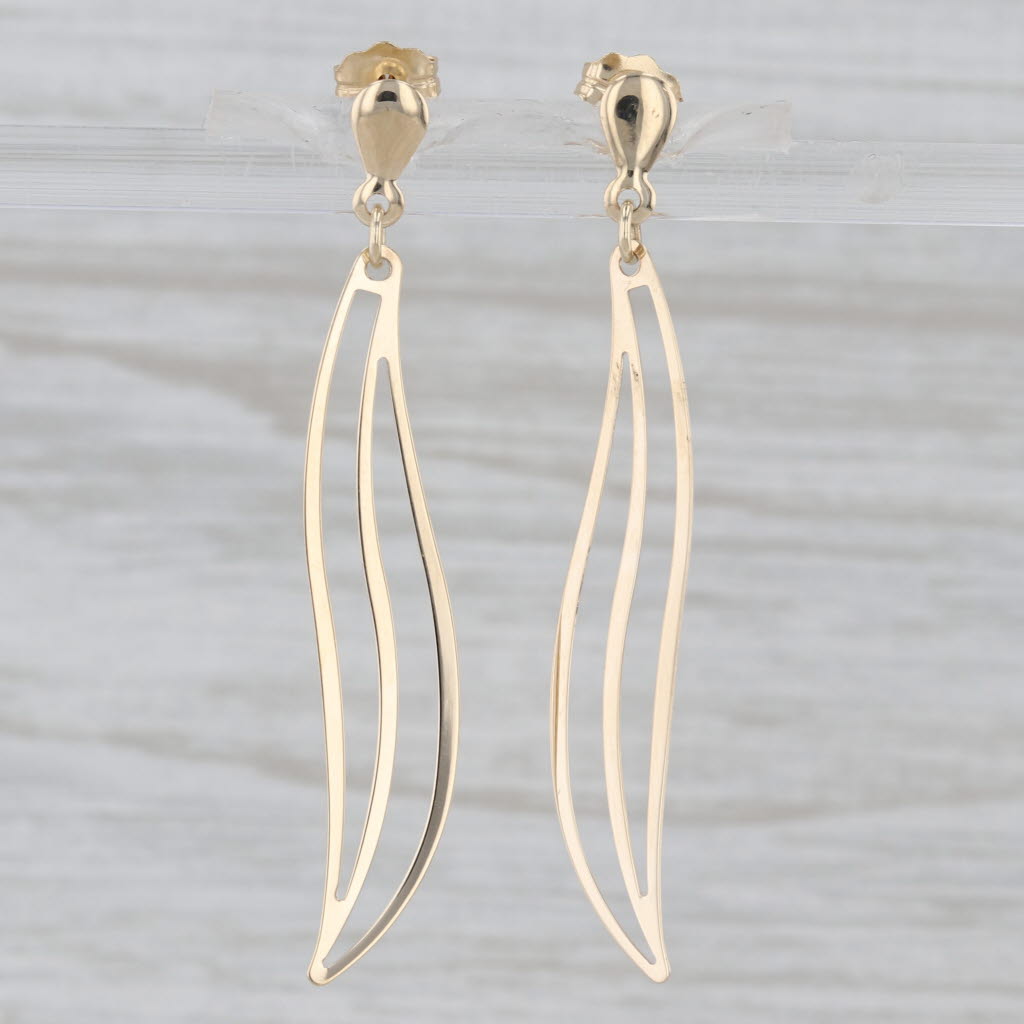 Leaf Dangle Earrings 14k Yellow Gold Elongated Drops