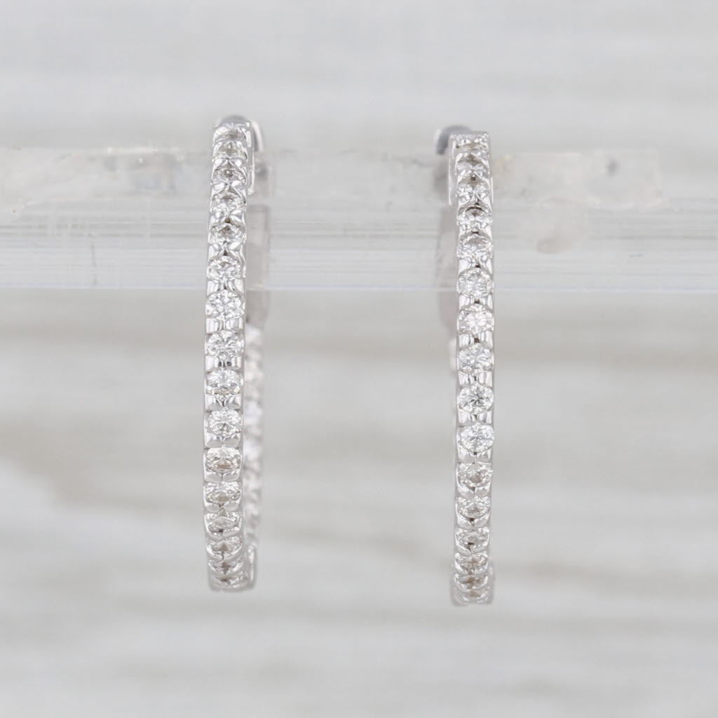 0.50ctw Diamond Inside Out Hoop Earrings 18k White Gold Snap Top Hoops
