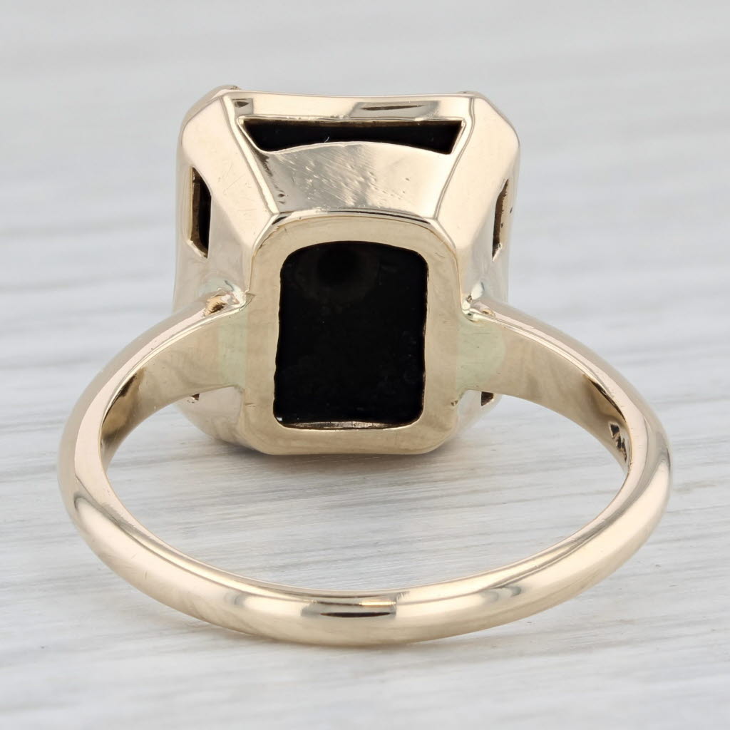 Light Gray Vintage Onyx Diamond Signet Ring 14k Yellow Gold Size 8