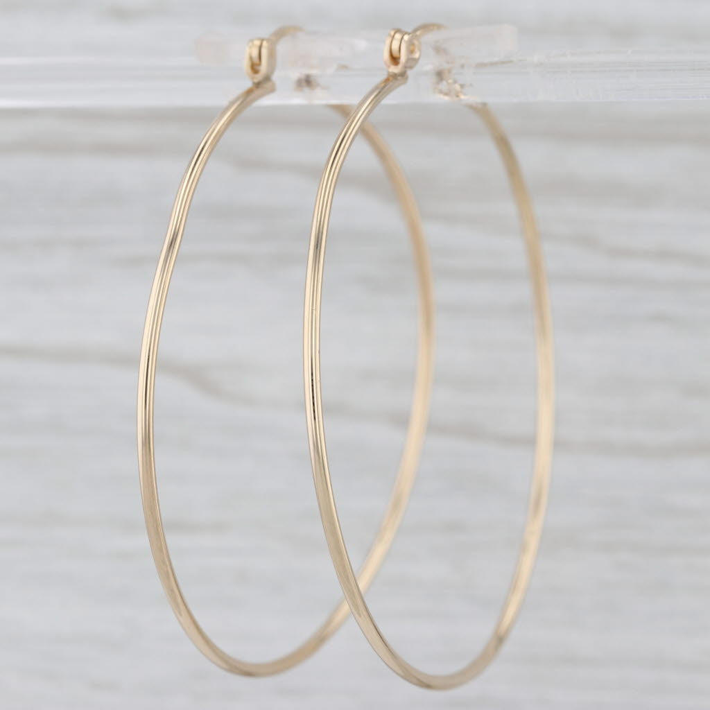 Large Round Wire Hoop Earrings Snap Top Round Hoops 14k Yellow Gold