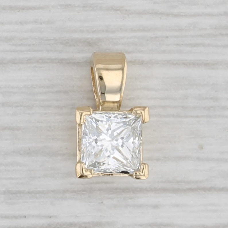 Gray 0.47ct Princess Diamond Solitaire Pendant 14k Yellow Gold Small Drop