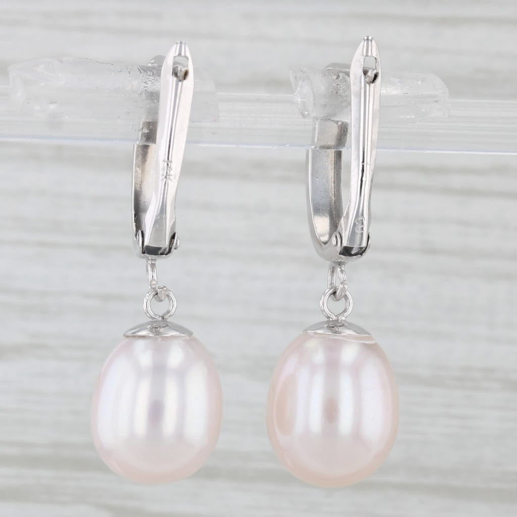 Light Gray Cultured Pearl Drop Earrings 14k White Gold Snap Top Posts