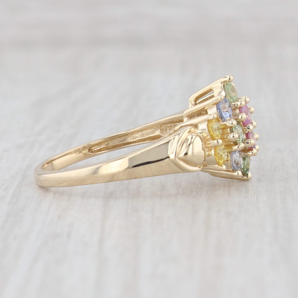 Light Gray 1.12ctw Multicolor Sapphire Cluster Ring 14k Yellow Gold Size 8