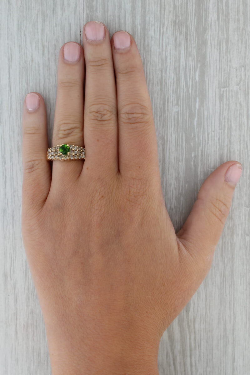 Rosy Brown 1.32ctw Green Chrome Diopside Champagne Diamond Ring 10k Yellow Gold Size 6