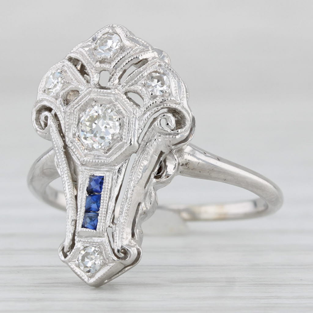 Light Gray Antique 0.32ctw Diamond Lab Created Sapphire Ring 14k Gold Converted Stickpin