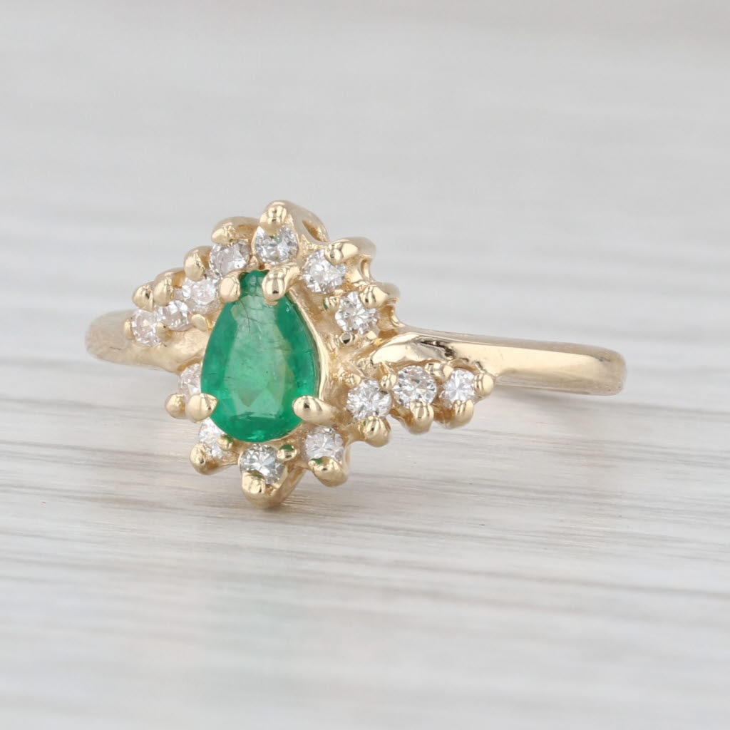 0.42ctw Pear Emerald Diamond Halo Ring 14k Yellow Gold Size 5.25 Engagement