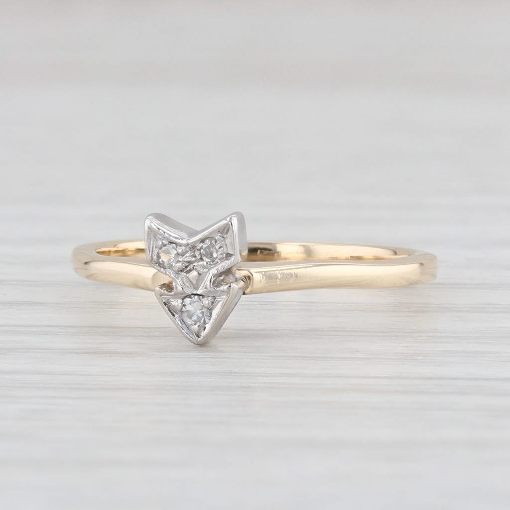 Light Gray Diamond VS2 Arrow Ring 14k Yellow White Gold Size 6