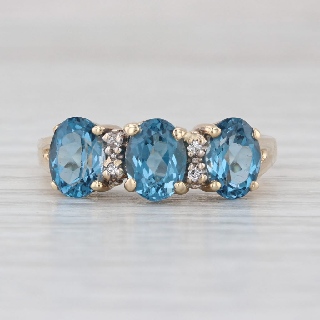 3.02ctw 3-Stone Blue Topaz Diamond Ring 14k Yellow Gold Size 9.25
