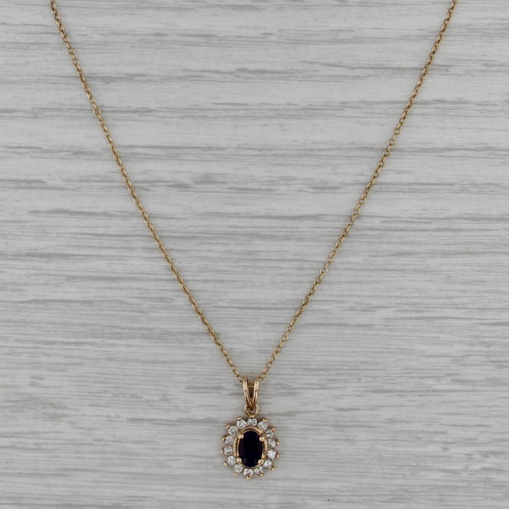 0.60ctw Amethyst Diamond Halo Pendant 14k Yellow Gold 16.75" Cable Chain