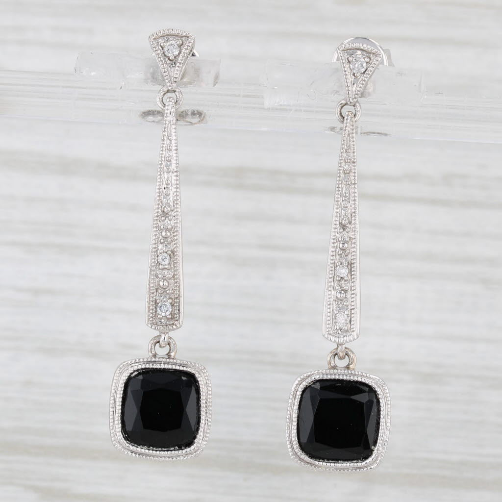 Light Gray 2.35ctw Onyx Diamond Journey Dangle Earrings 10k White Gold Drops