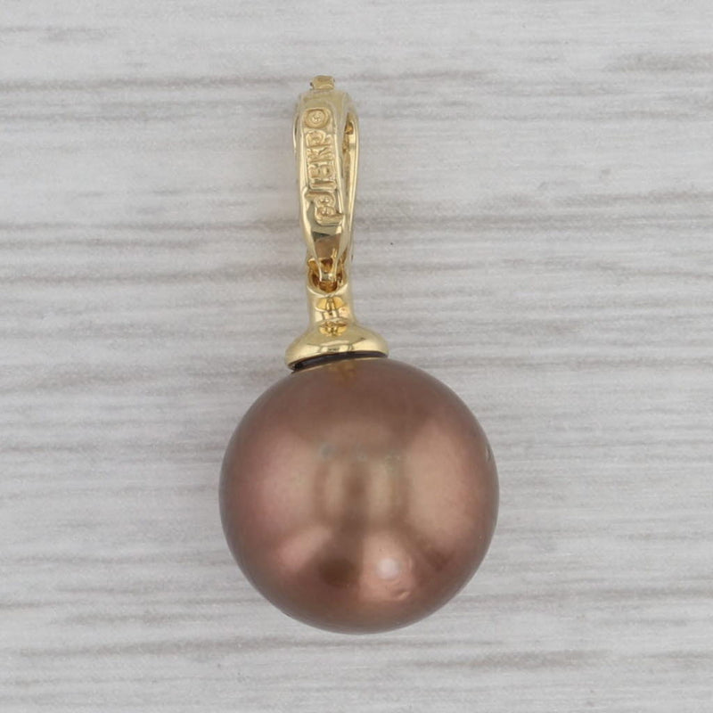 Bronze Cultured Pearl and Diamond 18k Yellow Gold Solitaire Drop Pendant