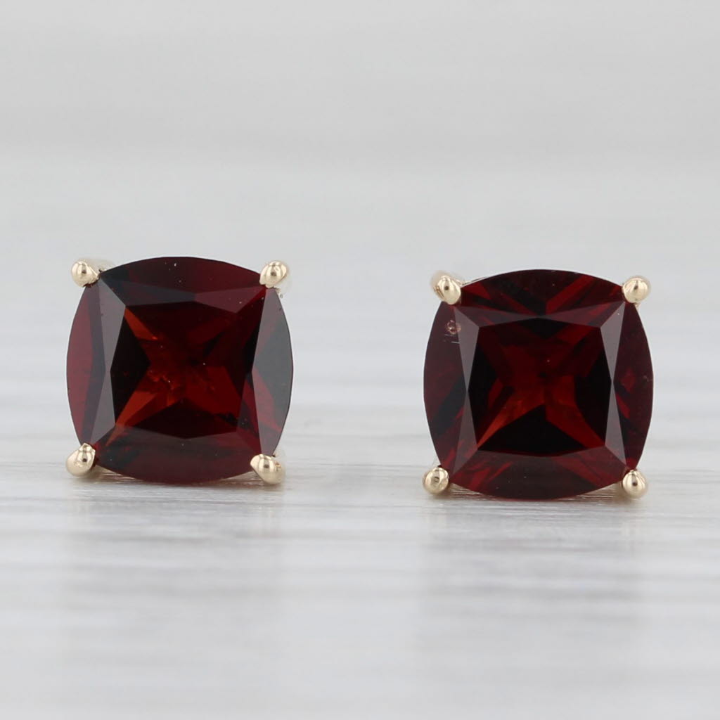 Light Gray 3.50ctw Garnet Stud Earrings 14k Yellow Gold Cushion Cut Solitaire Studs