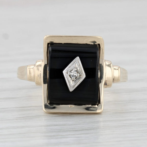 Pre-owned Old Cut Diamond & Onyx Art Deco Style Vintage Cocktail Ring –  GoldArts