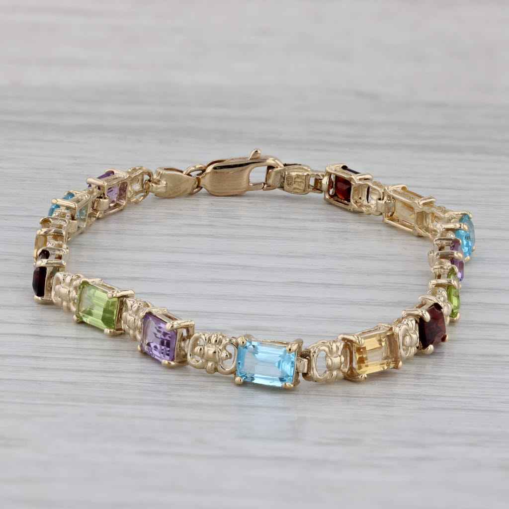 Gray 9.14ctw Gemstone Tennis Bracelet 14k Gold Amethyst Topaz Citrine Garnet Peridot