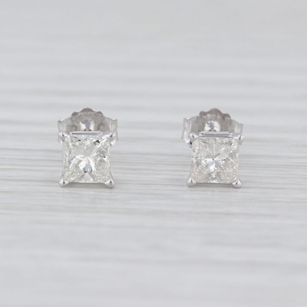 0.55ctw Diamond Princess Stud Earrings 14k White Gold Solitaire Studs