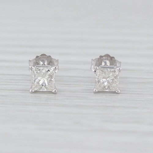 0.55ctw Diamond Princess Stud Earrings 14k White Gold Solitaire Studs