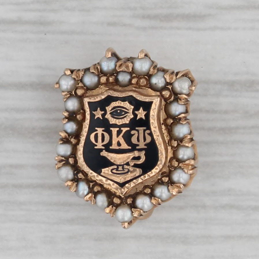 Gray Phi Kappa Psi Sweetheart Pin 14k Gold Pearl Fraternity Badge