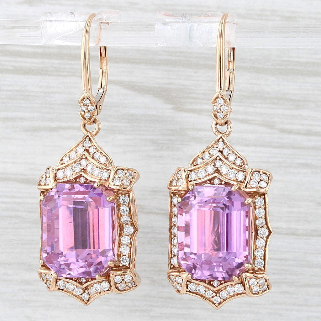 Light Gray 33.22ctw Pink Kunzite Diamond Halo Dangle Earrings 18k Rose Gold Chromia