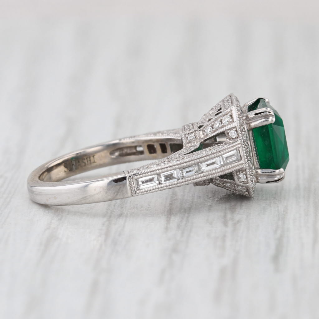 S Kashi 3.15ctw Emerald Diamond Halo Ring 14k White Gold Size 5.25 Engagement