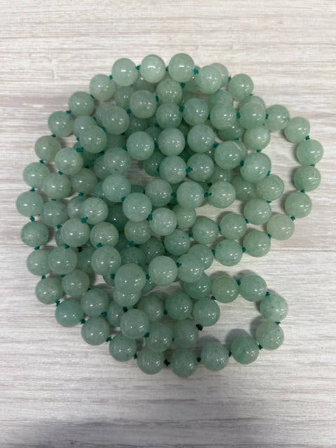Dark Gray Green Aventurine Bead Single Strand Necklace 60" Long Layering 10mm