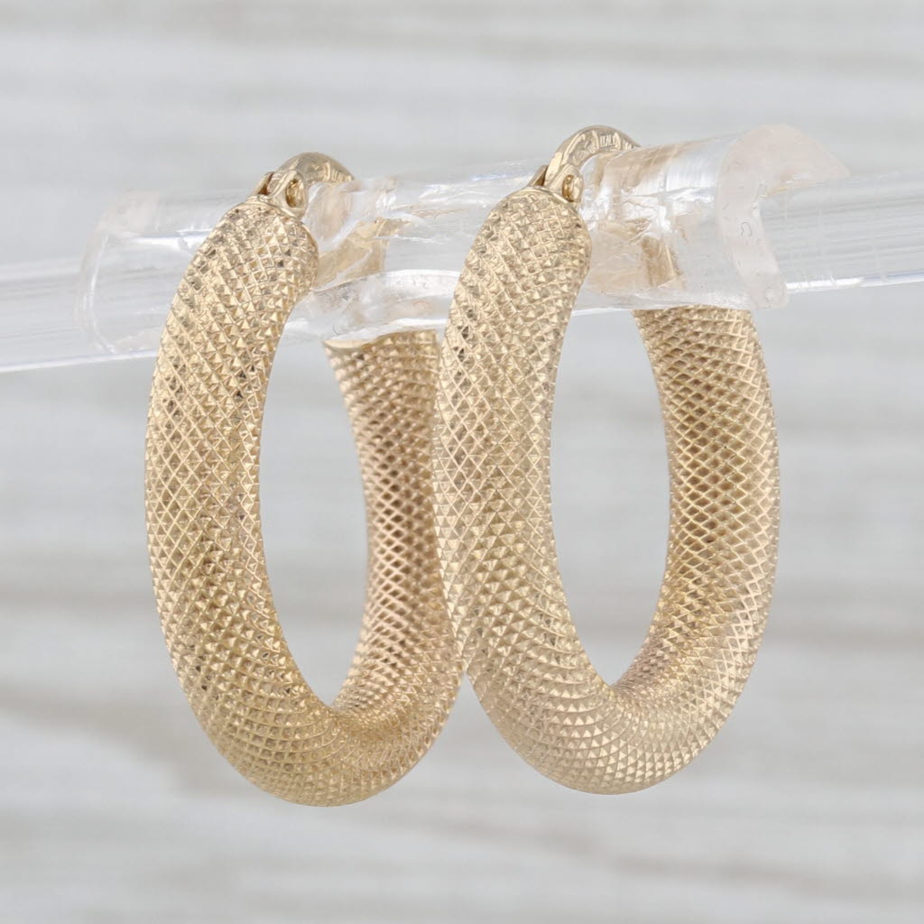 Mesh Hoop Earrings 14k Yellow Gold Round Snap Top Hoops