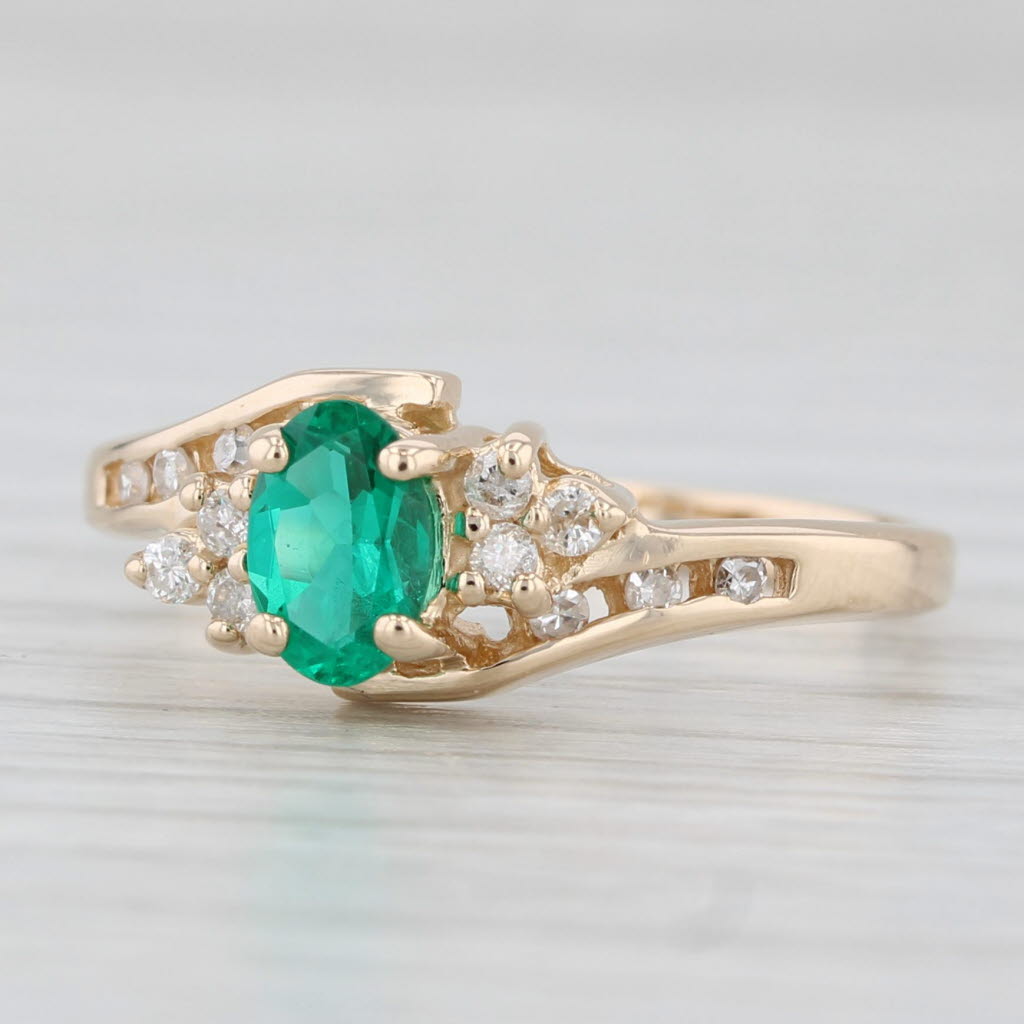 Light Gray 0.47ctw Diamond Lab Created Emerald Ring 14k Yellow Gold Size 6.25