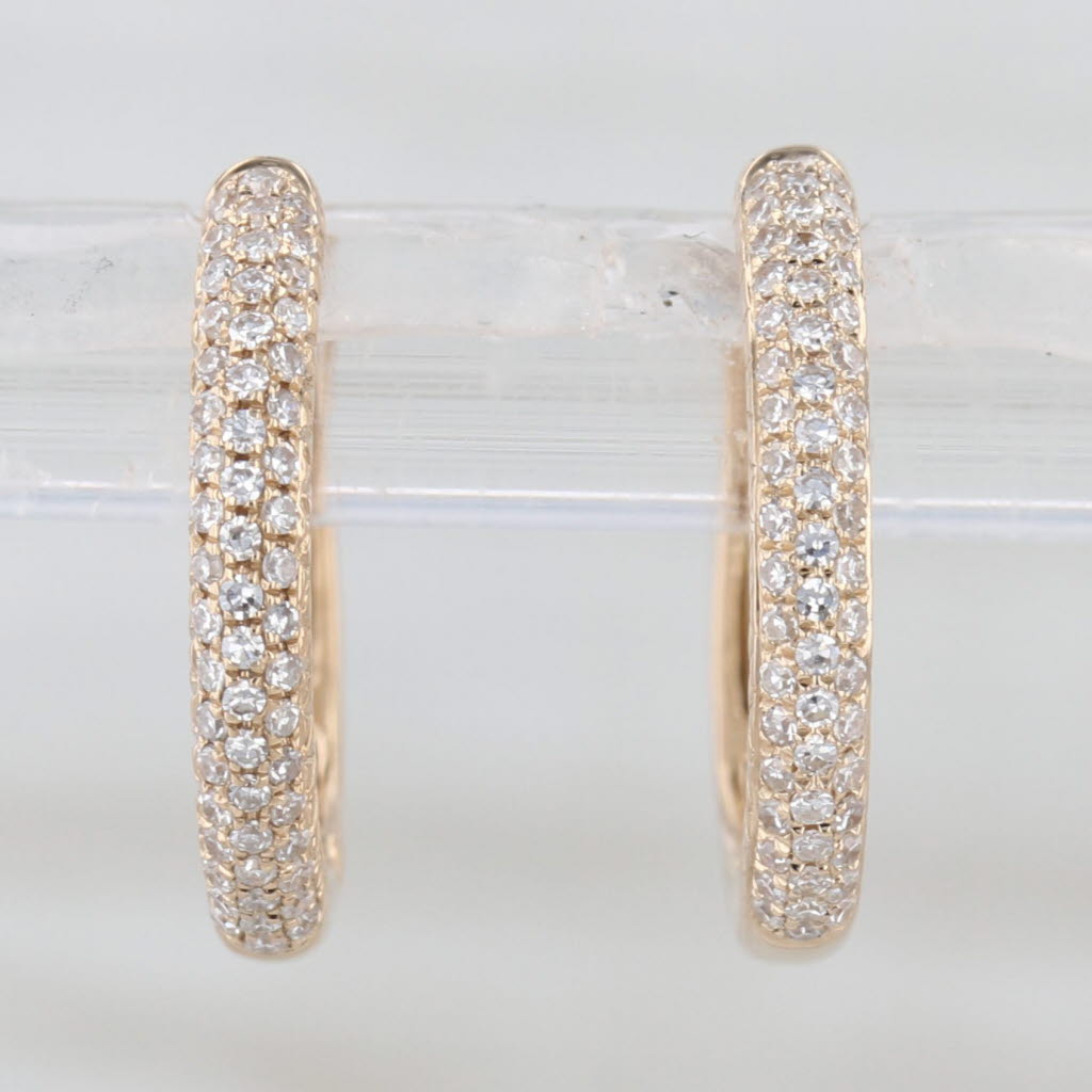 0.17ctw Diamond Hoop Huggie Earrings 14k Yellow Gold Snap Top Round Hoops
