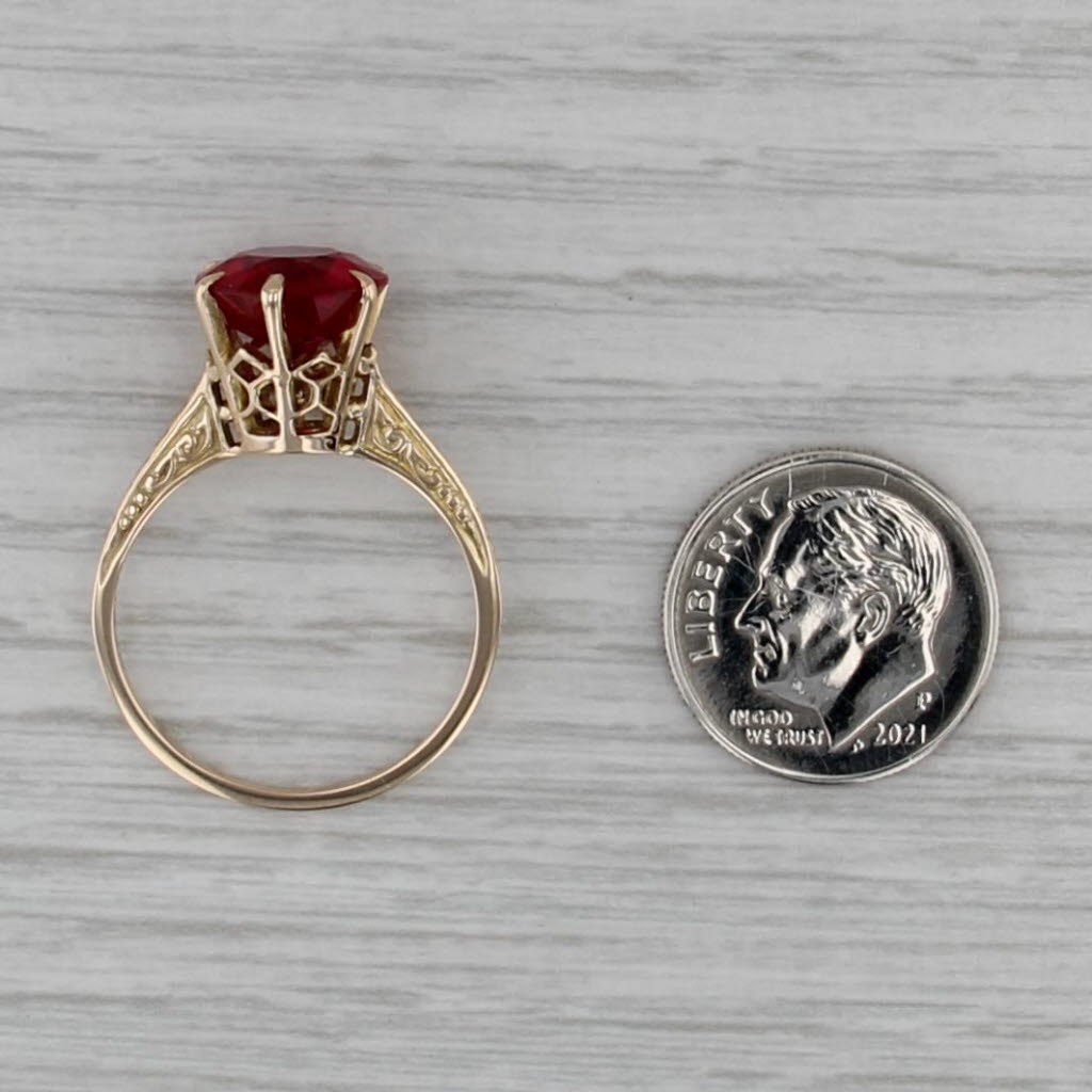 Vintage 3.90ct Lab Created Ruby Ring 10k Yellow Gold Size 8.5 Round Solitaire