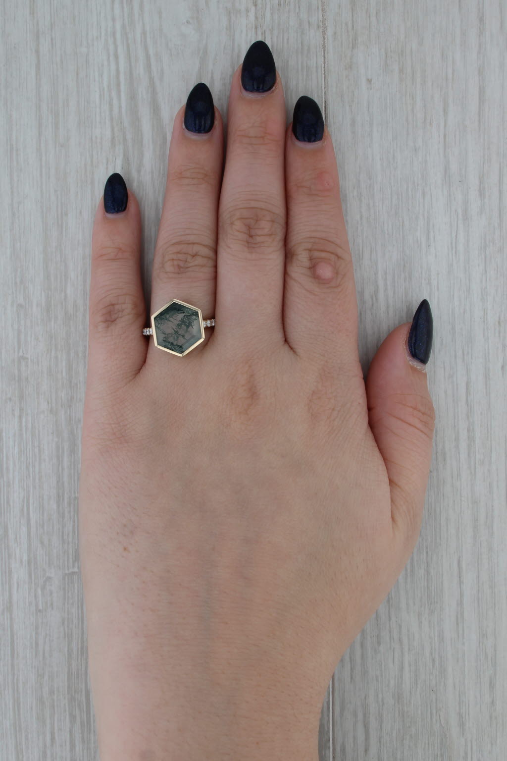 4.94ctw Moss Agate Moissanite Ring 14k Yellow Gold Size 7.75