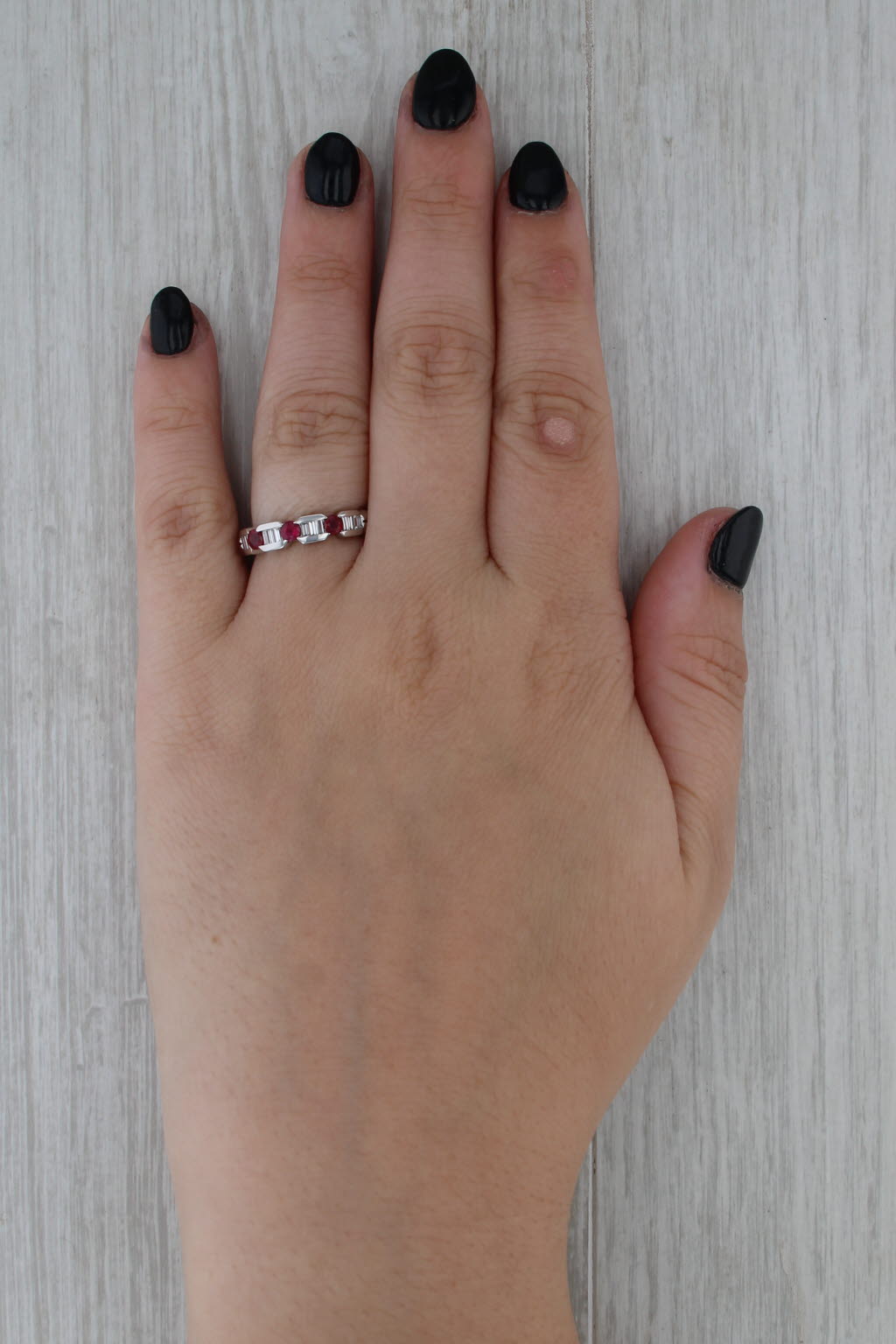 0.63ctw Ruby Diamond Ring 14k White Gold Size 6.75 Stackable Wedding Band