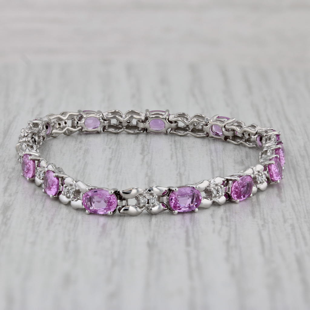 Gray 7.63ctw Pink Sapphire Diamond Tennis Bracelet 18k White Gold 6.75"