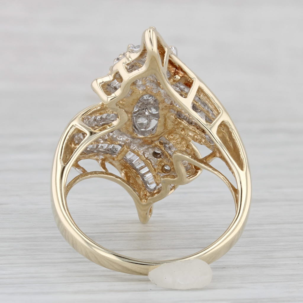 Gray 1.08ctw Diamond Cluster Bypass Ring 10k Yellow Gold Size 7.25 Cocktail