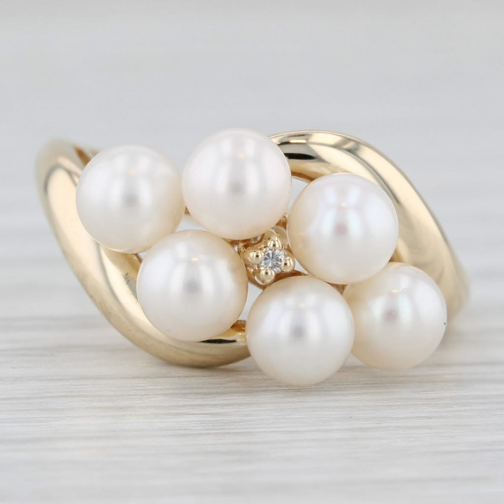 Light Gray Cultured Pearl Bypass Ring 10k Yellow Gold Size 7