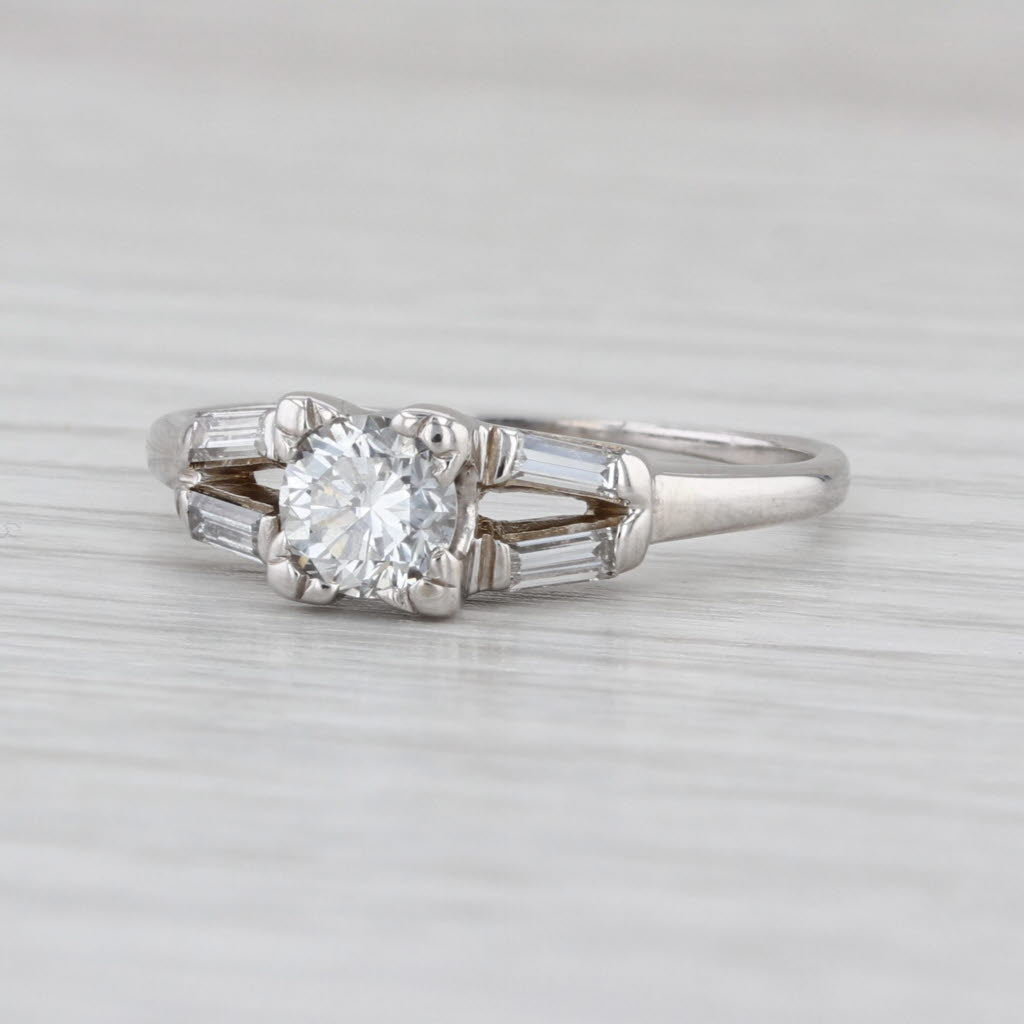 Vintage 0.91ctw Round Diamond Engagement Ring 14k White Gold Size 9.75
