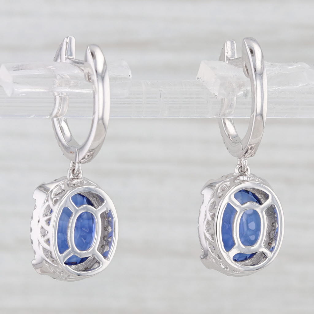 Light Gray Effy 4.42ctw Blue Lab Created Sapphire Diamond Halo Drop Earrings 14k White Gold