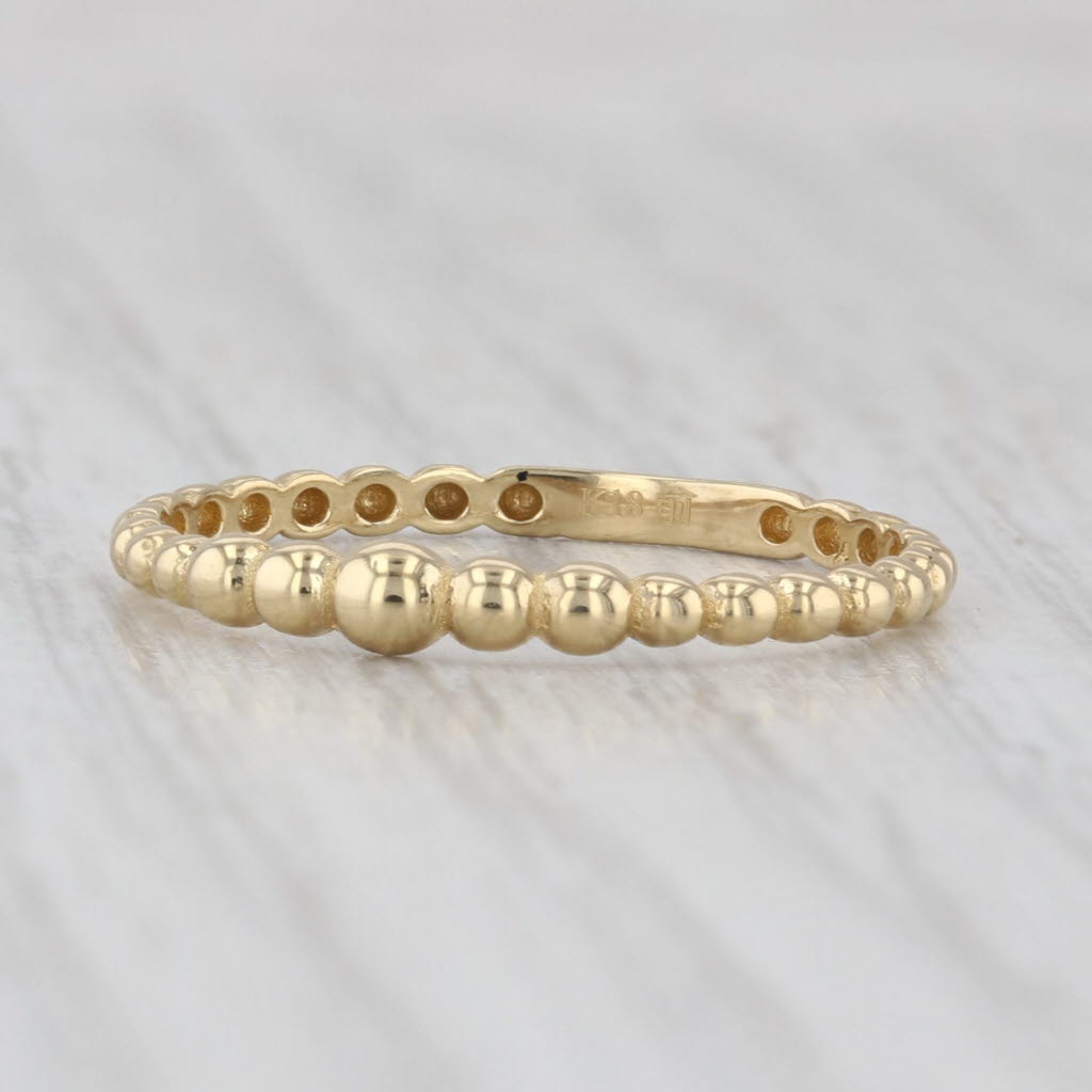 Light Gray Bead Pattern Band Ring 18k Yellow Gold Size 8 Stackable