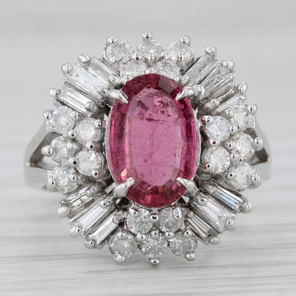 Gray 3.04ctw Pink Tourmaline Diamond Halo Ring 14k White Gold Size 7.25 Cocktail