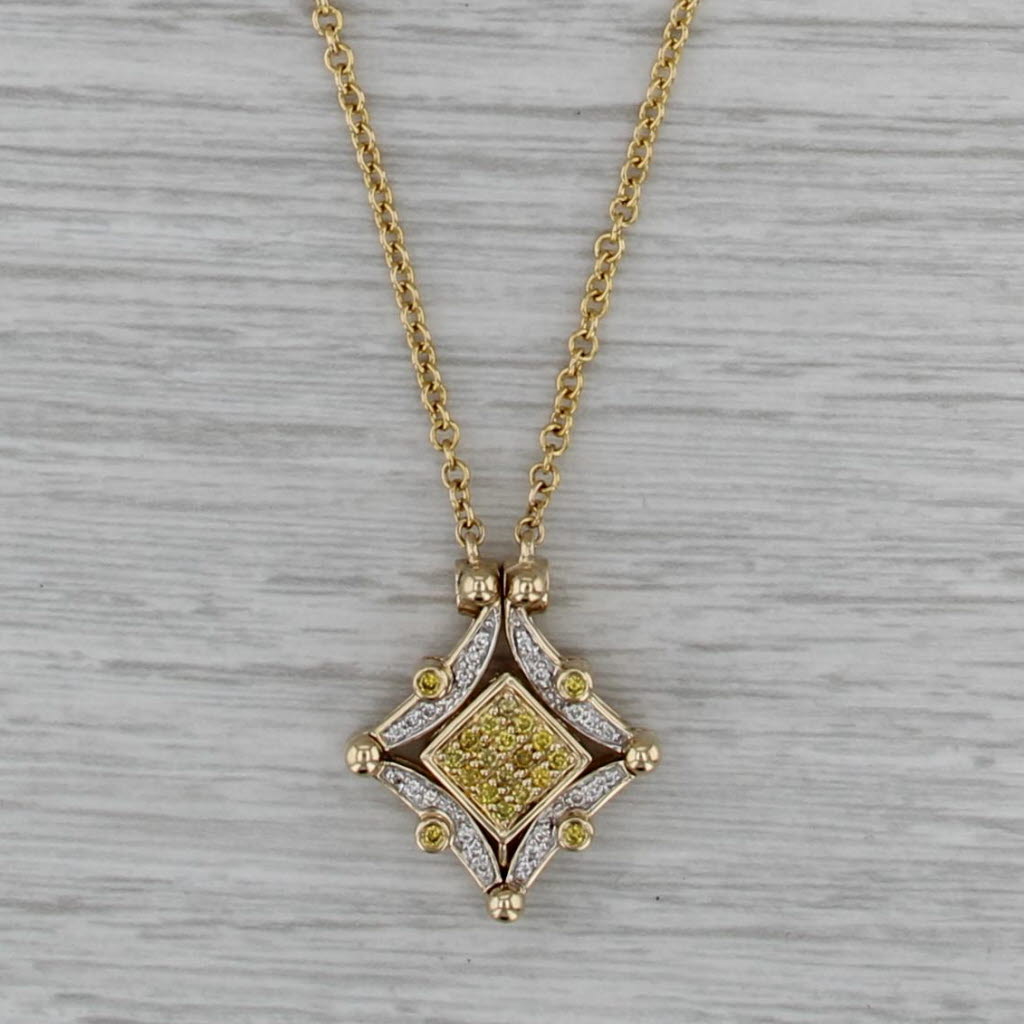0.24ctw Yellow Diamond Pendant Necklace 14k Gold Convertible Shape Magnetic