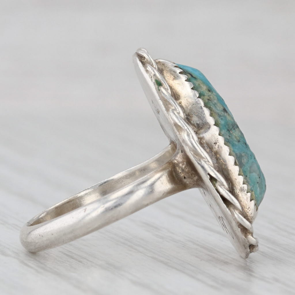 Turquoise Cabochon Ring Sterling Silver Vintage Native American Signed Sz 4.75
