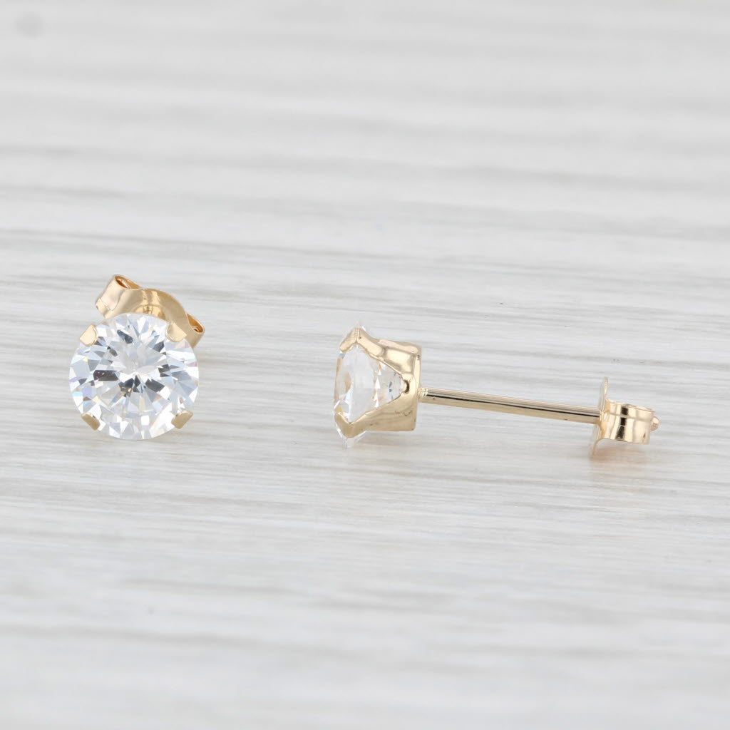 Light Gray 0.92ctw Cubic Zirconia Stud Earrings 14k Yellow Gold Round Solitaire Studs