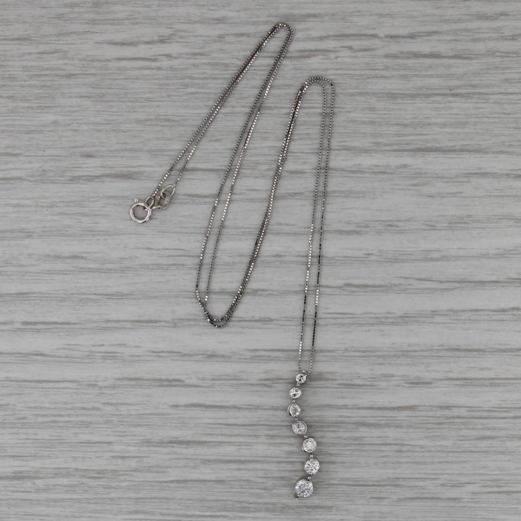 0.50ctw Graduated Diamond Journey Pendant Necklace 14k White Gold 18" Box Chain
