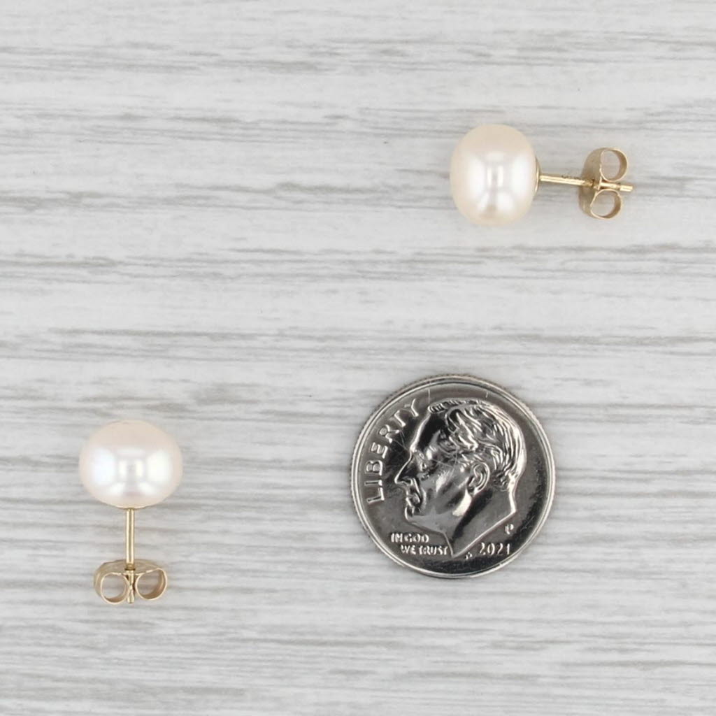 9mm Cultured Pearl Solitaire Stud Earrings 14k Yellow Gold Round Studs