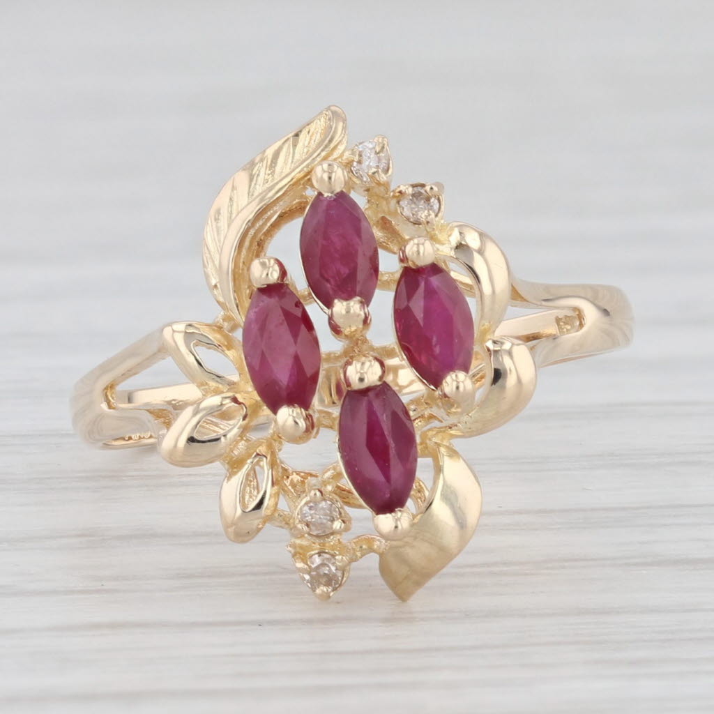 Light Gray 0.60ctw Ruby Cluster Ring 14k Yellow Gold Size 7.25