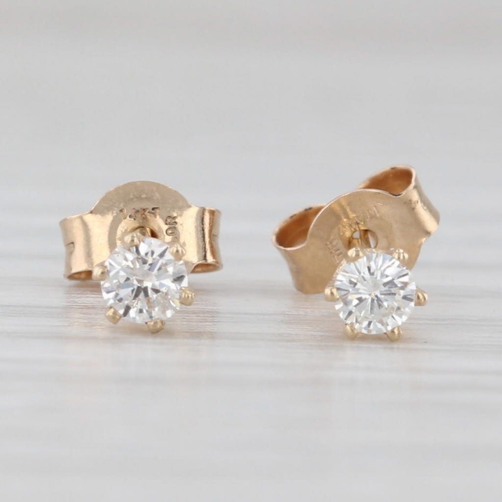 Light Gray 0.19ctw Diamond Round Solitaire Stud Earrings 14k Yellow Gold