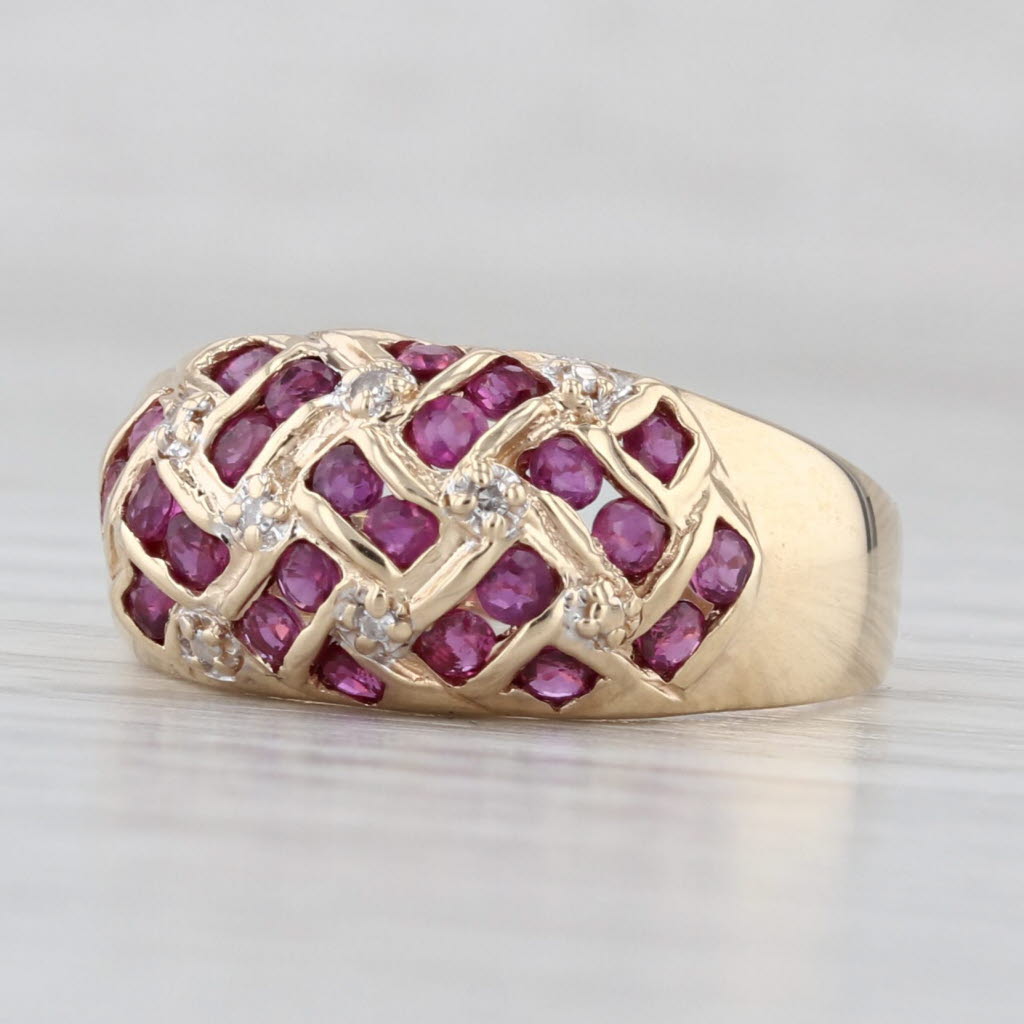 0.84ctw Ruby Diamond Cross Hatch Ring 14k Yellow Gold Size 7.5