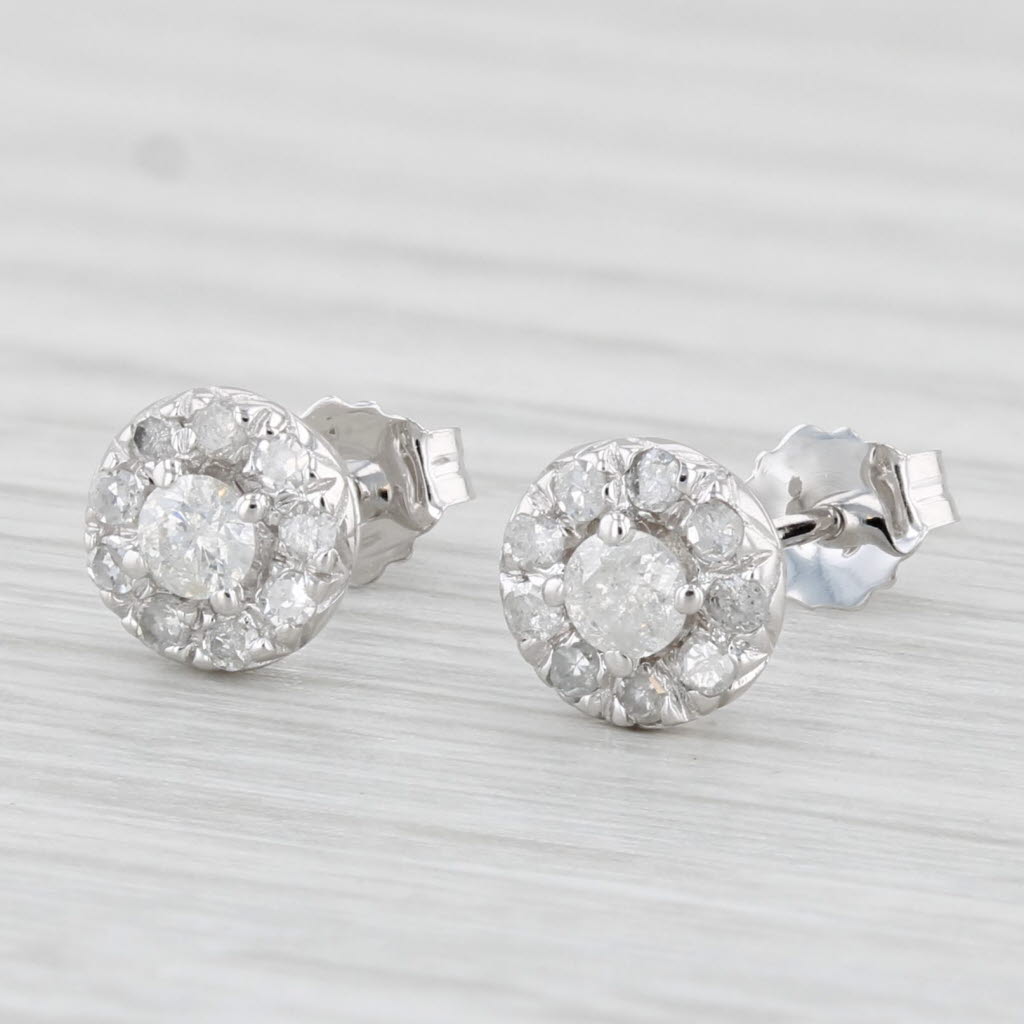 Light Gray 0.30ctw Diamond Halo Stud Earrings 10k White Gold