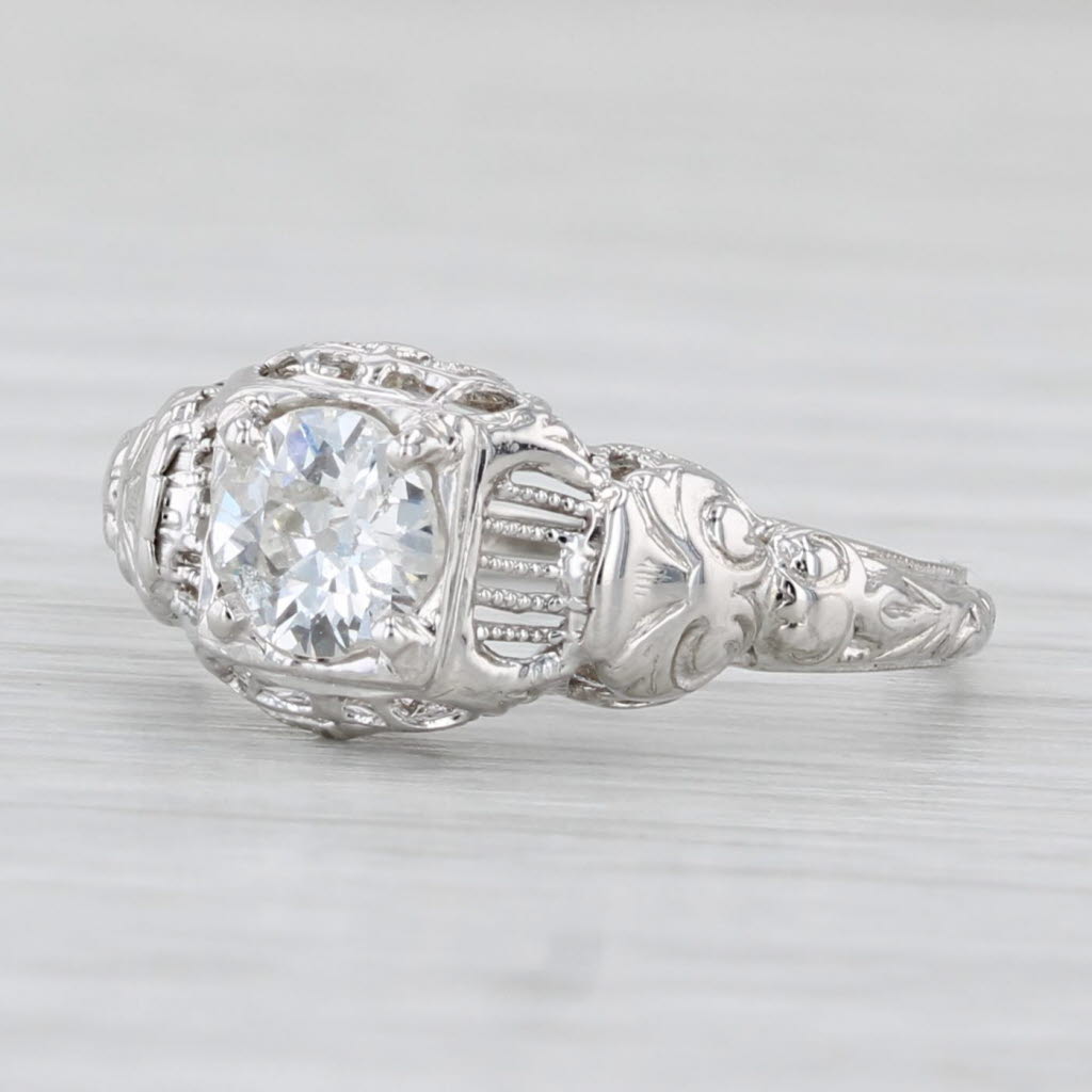 Light Gray Vintage Art Deco 0.44ct Diamond Engagement Ring 18k White Gold Filigree Sz 5.75