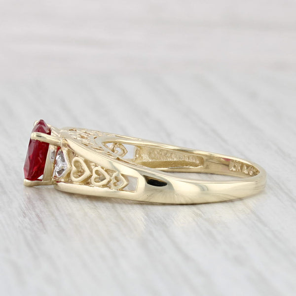 1.70ct Lab Created Ruby Heart Ring 10k Yellow Gold Size 8 Diamond Accents